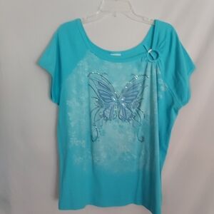 Blue Butterfly Print Women's Top